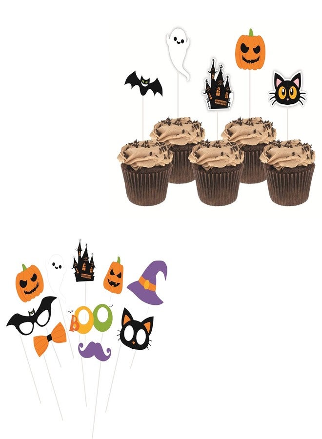 Oojami Serves 24 Complete Party Pack Cute Halloween Cats Monsters and Ghosts Includes Plates Cups Napkins Table Cover Balloons Picks Curtains Banner Halloween Party Decorations Halloween Party Supplies - Image 4